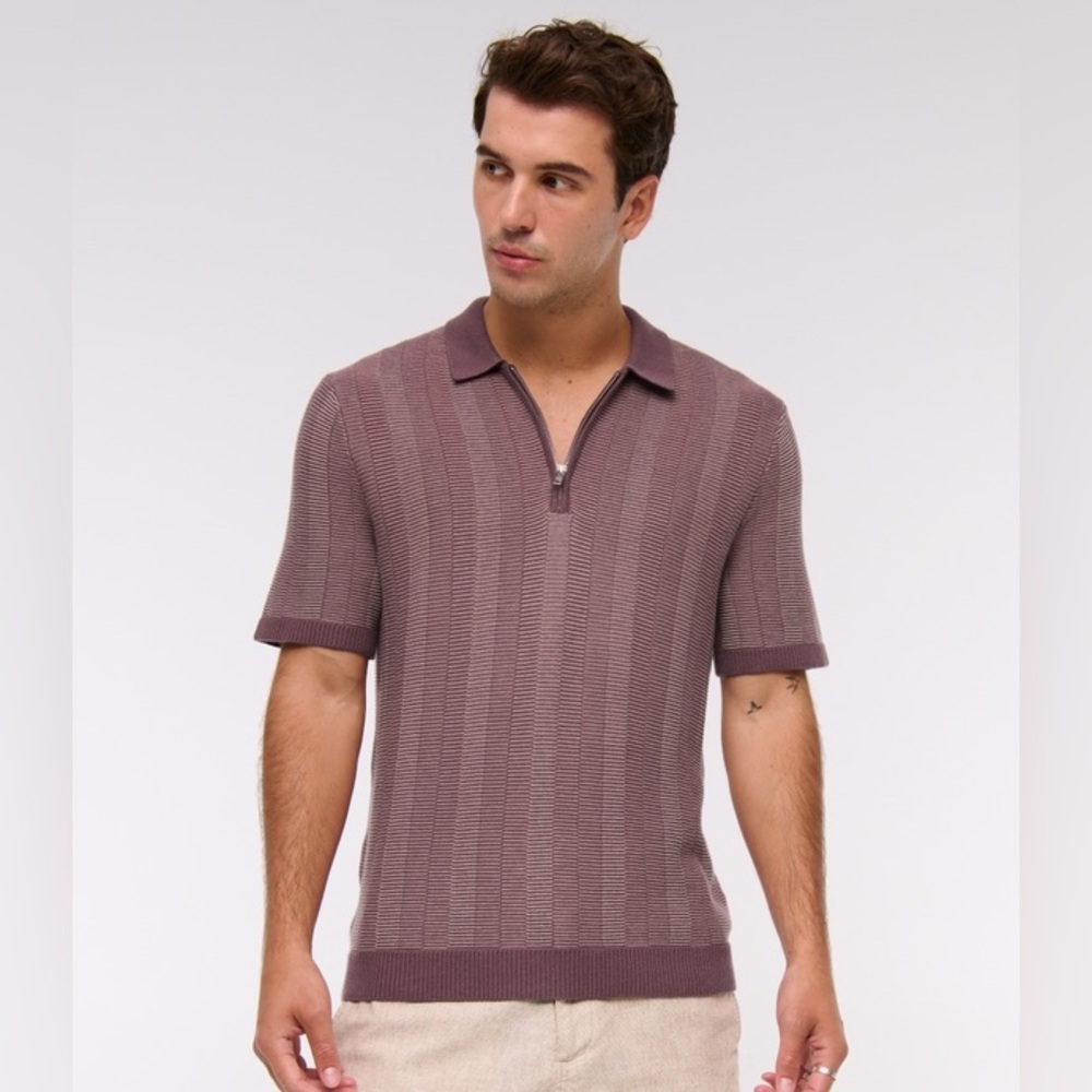 Abercrombie & Fitch Maroon Striped Polo Shirt- large